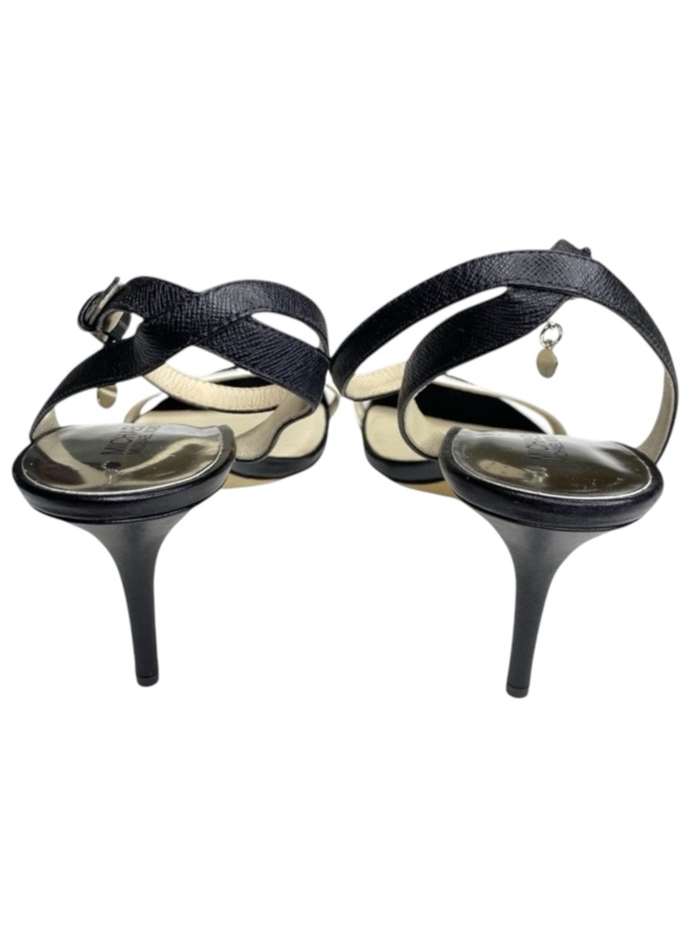 Michael Kors ᪥ Bridget Saffiano Leather Stiletto Ankle Strap Sandal ᪥ B+W ᪥ 10M - Picture 5 of 16